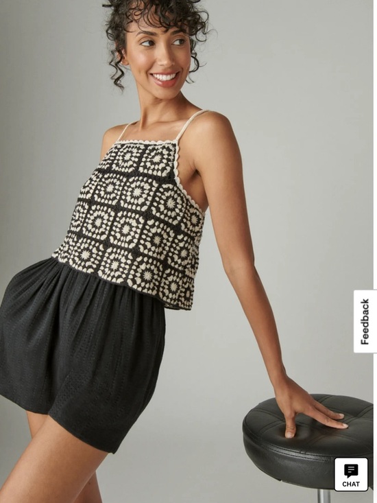 Lucky Brand Pants - Lucky Brand Crochet Romper in Black and White